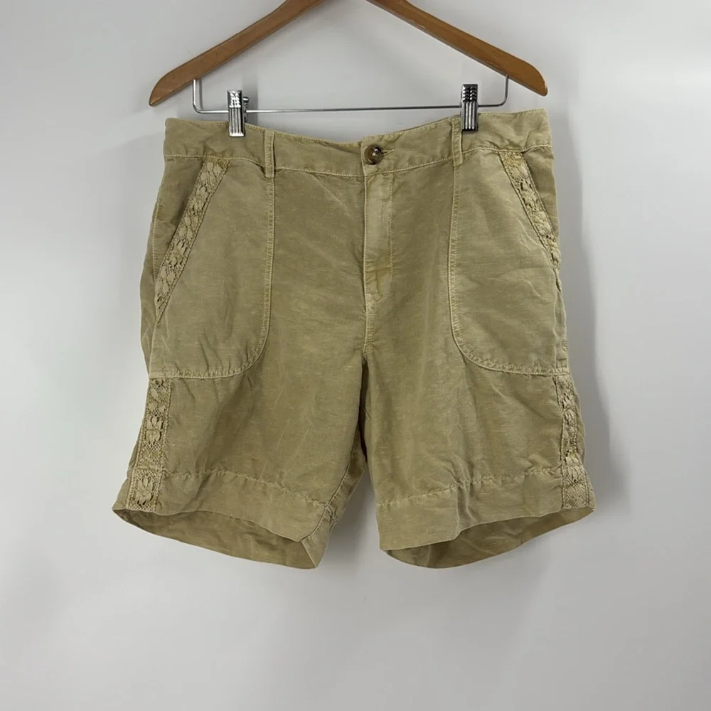 Coldwater Creek Linen blend summer shorts lace trim relaxed fit boho neutral